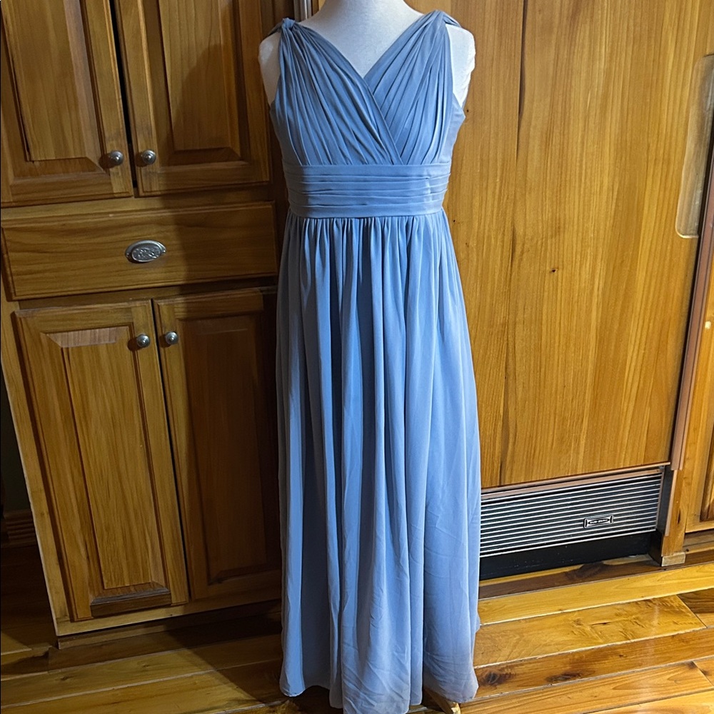 Bridesmaid maxi dress.  Dusty blue color.  Pleated waistband. Size XS
